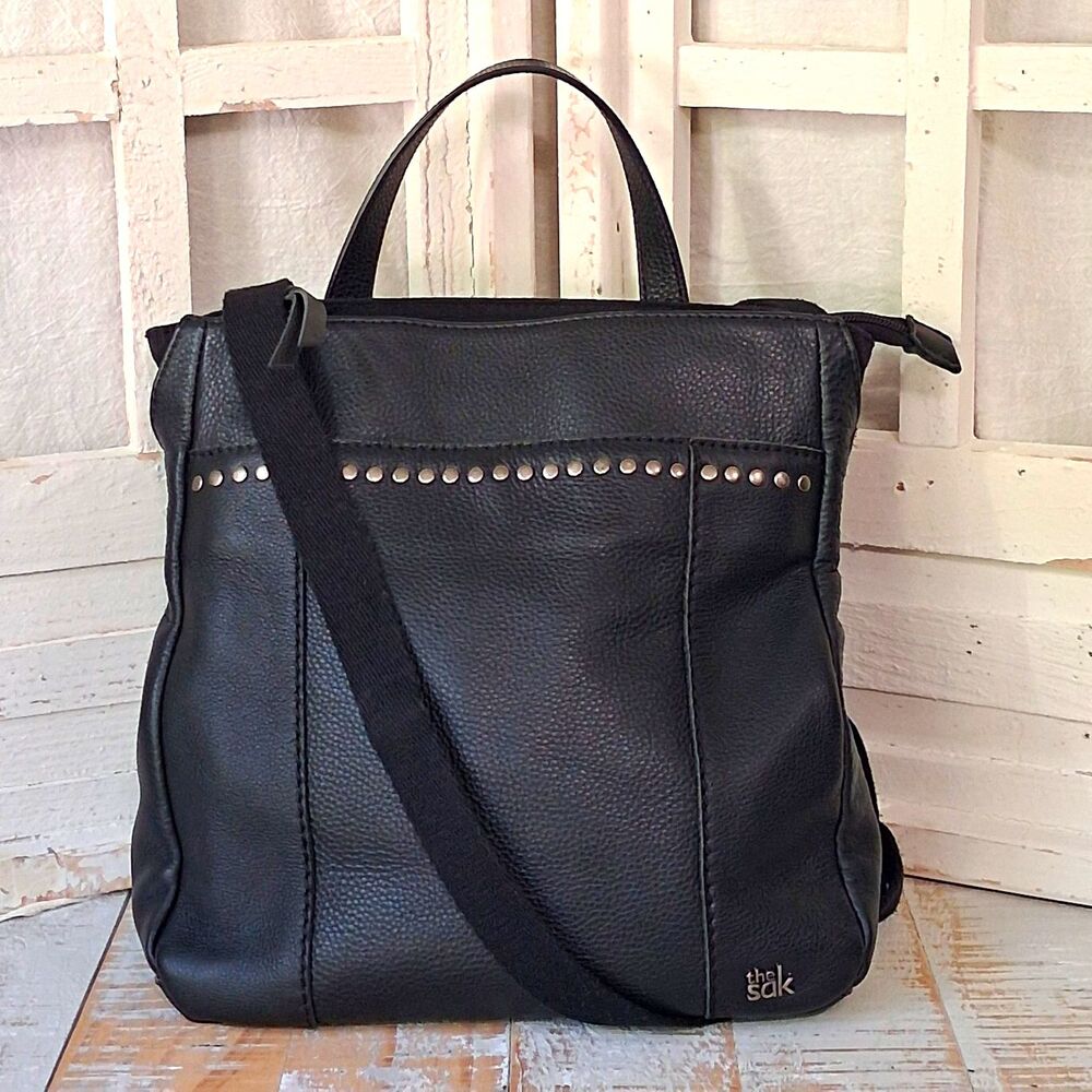 The Sak Calabasas Black Leather Convertible Backpack Crossbody Bag Slouchy Boho
